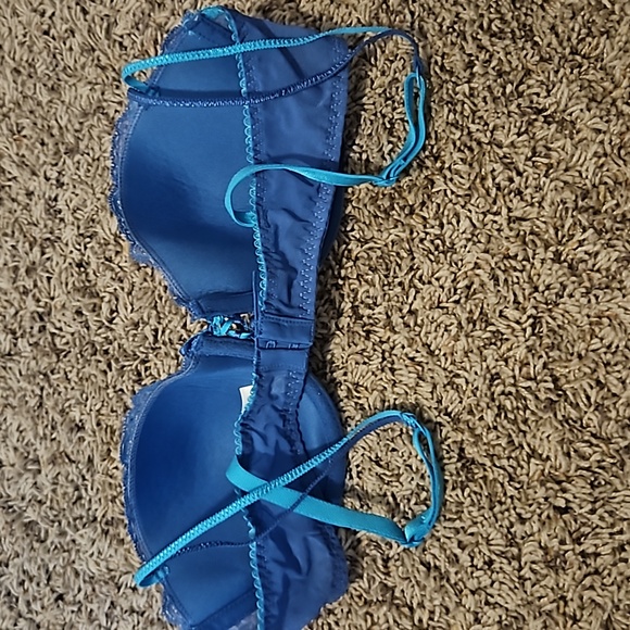 Target Xhilaration Blue Lace Wired 36B bra and medium gstring panty Matching Set - Picture 4 of 5